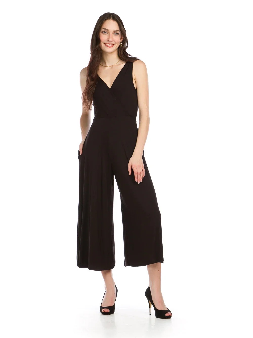 Club Monaco 4 black jumpsuit pockets open back belted cropped classic V-neck